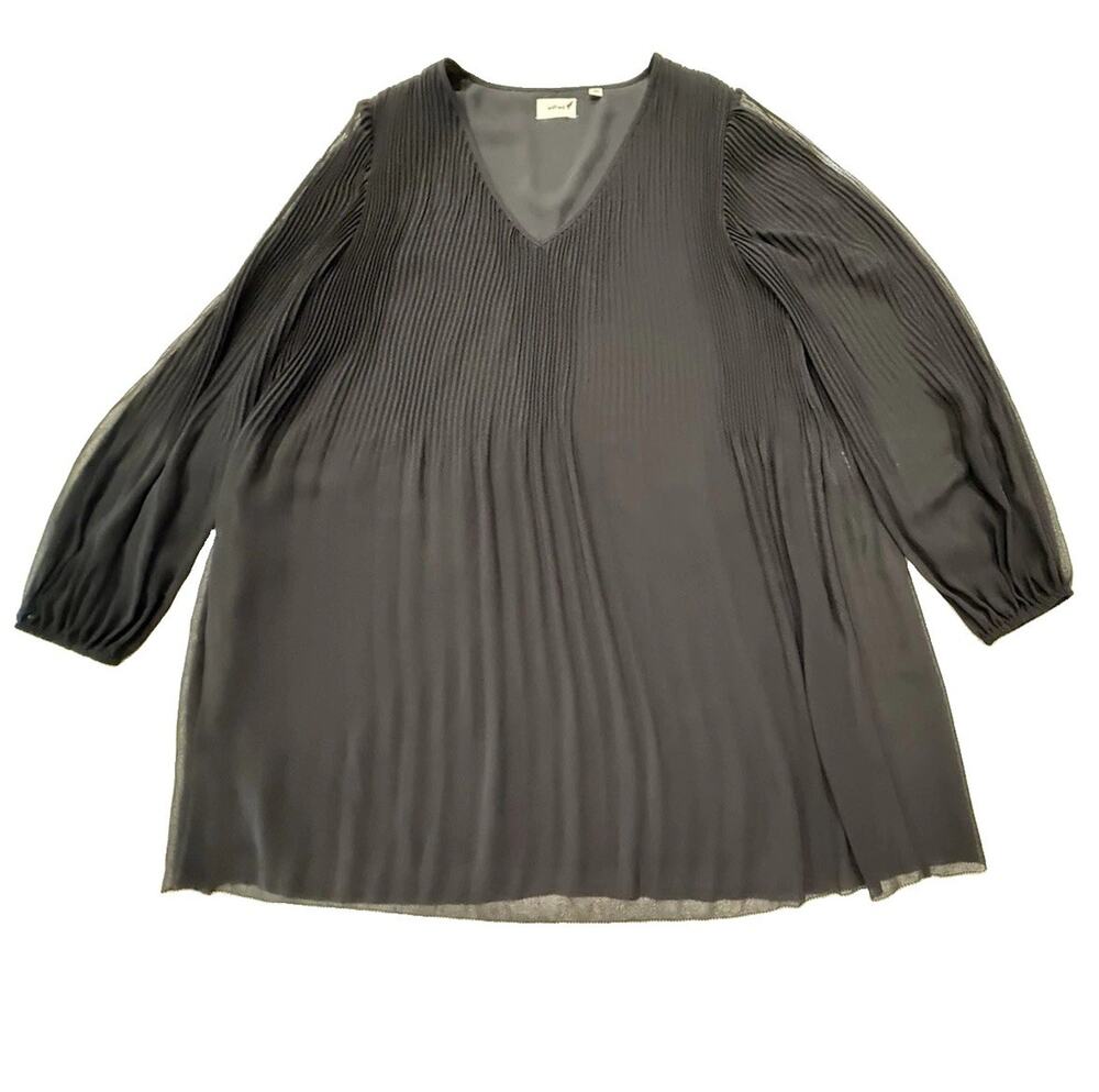 Aritzia Wilfred Daydreamer Mini Dress Black Pleated Chiffon Long Sleeve XS